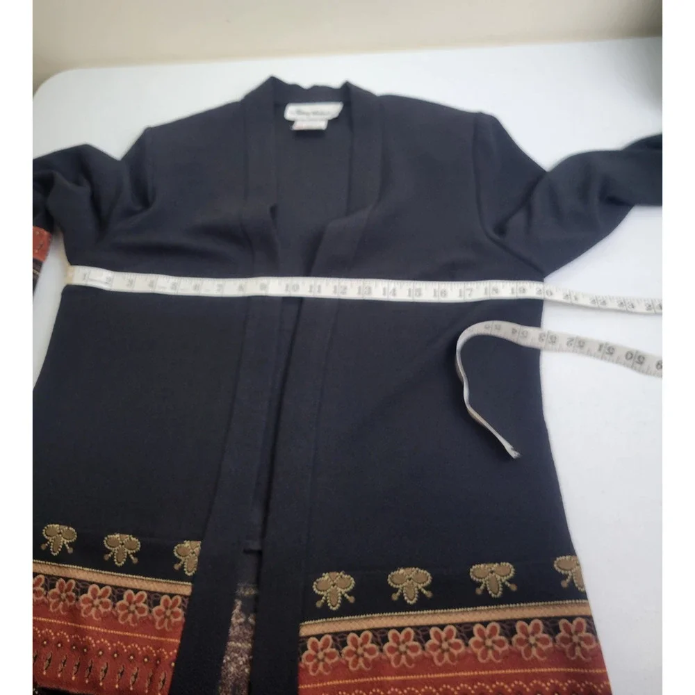NWT Nancy‎ Michaels Black Floral Open Front Cardigan Sweater Women's Size 8
